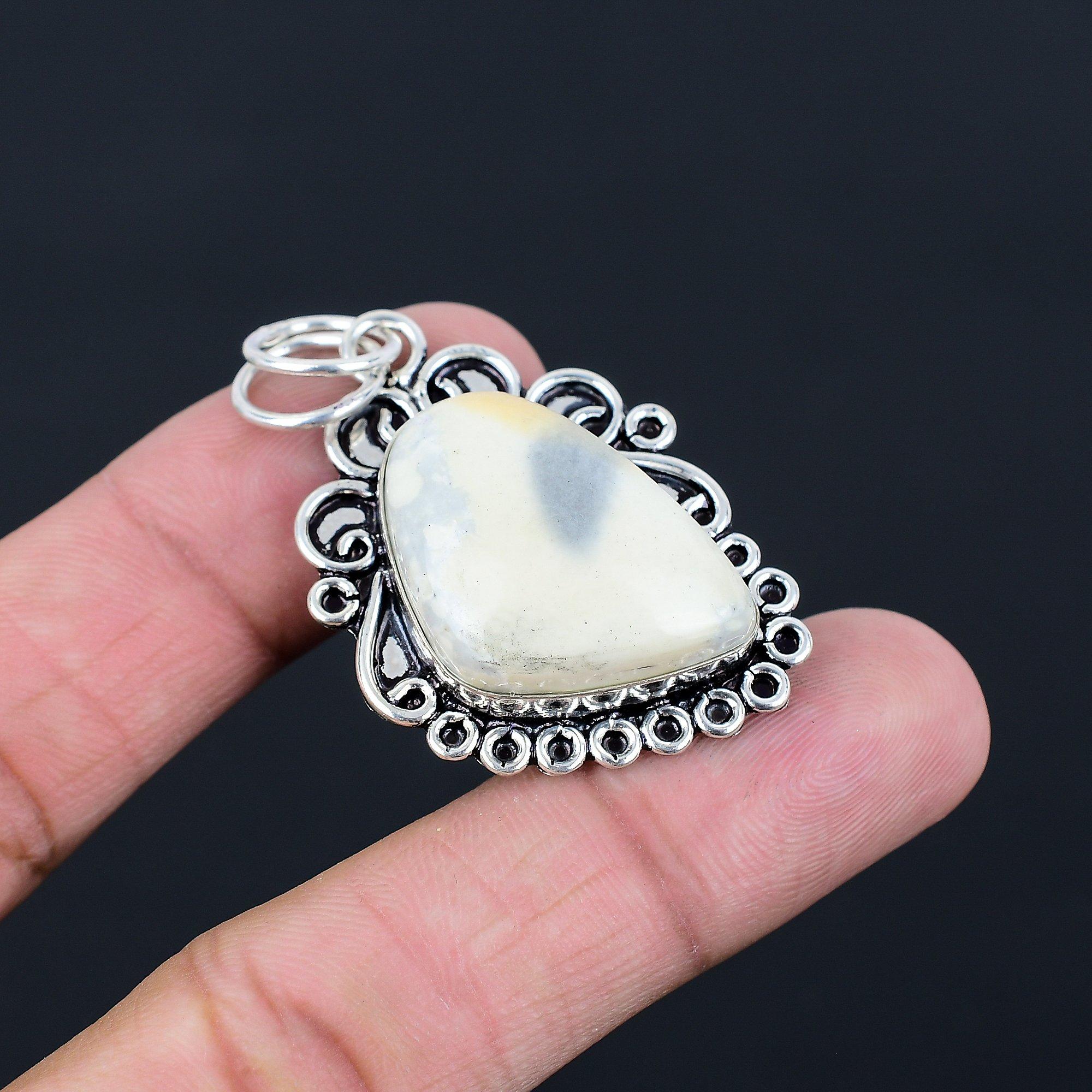 Sterling Silver Maligano Jasper Stone Anniversary Bezel Artisan Pendant Jewelry