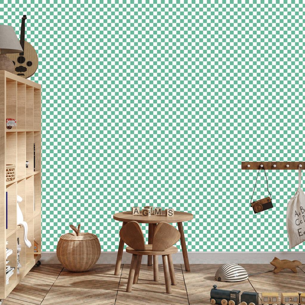 Mint and Sea Blue Checkerboard Wallpaper for Living Room and Bedroom 50x1000