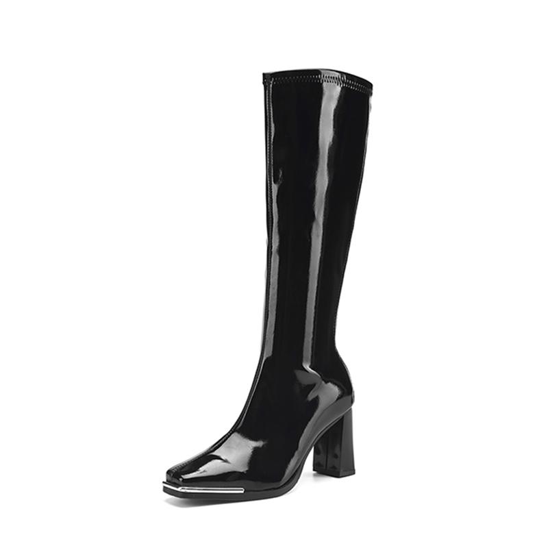 Fashion High Heels Women High Boots Designer Chunky Knee High Leather Shoes 2025 Fashion Winter Pumps Chelsea Plush Boots New Goth Mujer