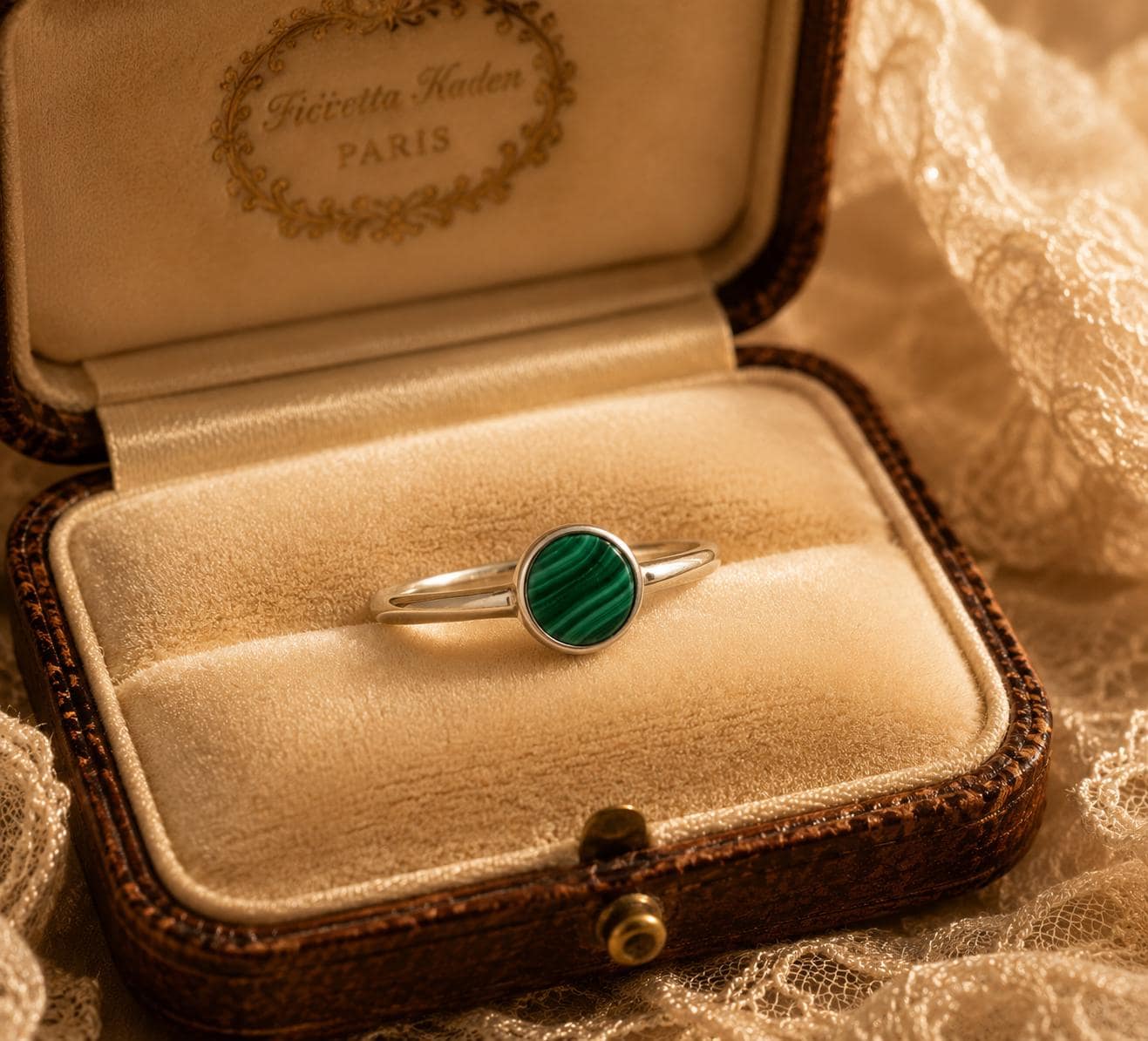 14k Gold Malachite Ring, Natural Handmade
