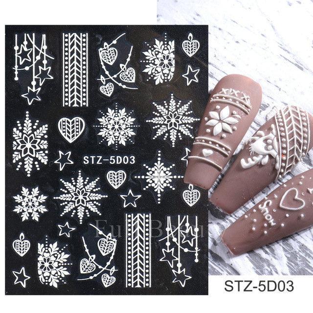 Nail Art Sticker Winter Christmas Snowflake Elk Santa Claus Christmas Ball 5D Embossed Nail Art Sticker