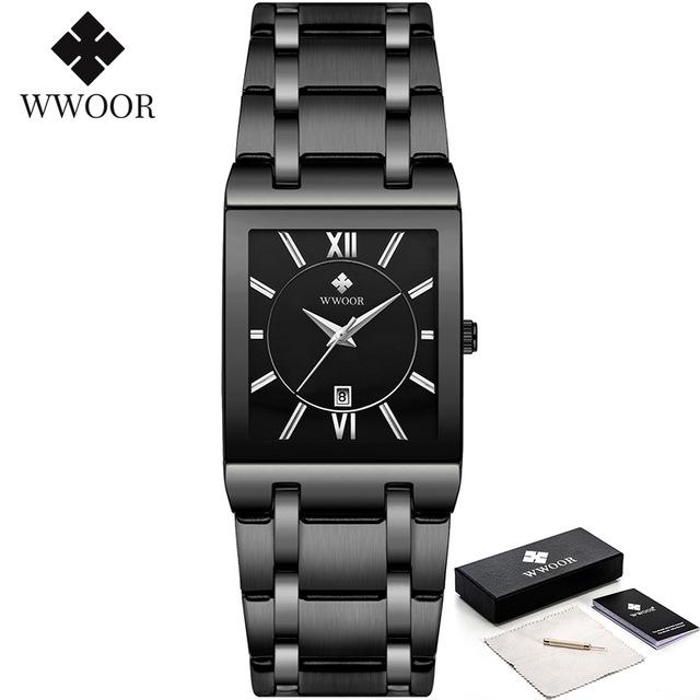 WWOOR Brand Luxury Gold Bracelet Men's Watches Fashion Square Quartz Wrist Watch For Men Stainless Steel Waterproof Reloj Hombre