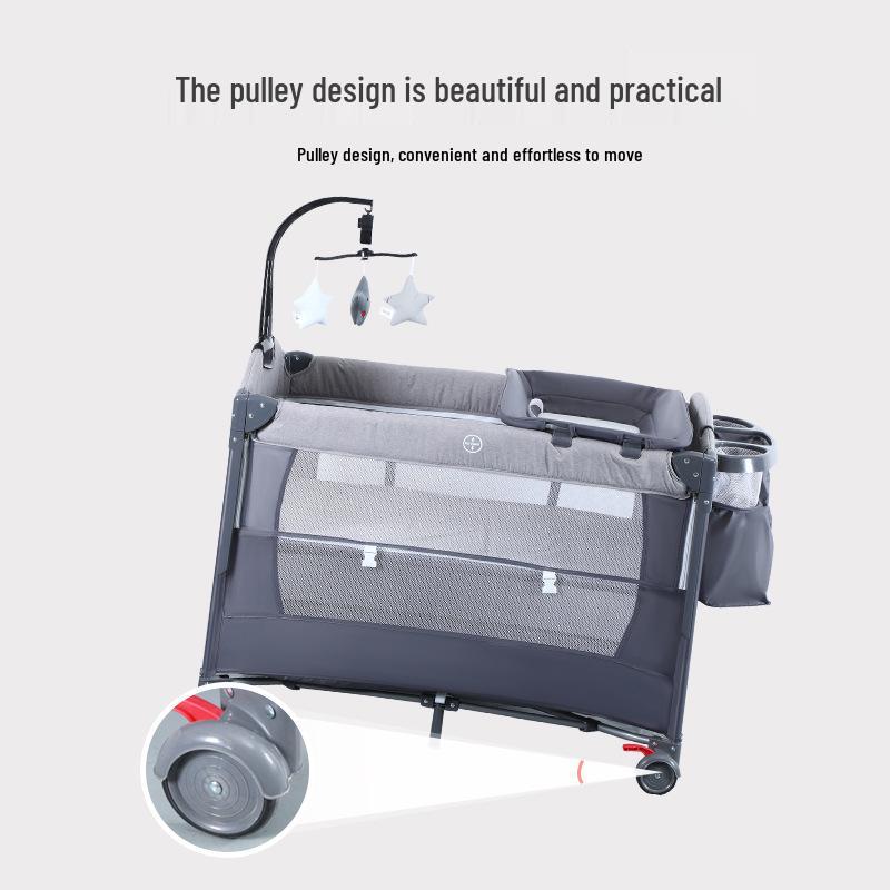 Adjustable Folding Baby Crib - Multi-functional Bedside Sleeper & Newborn Play Area