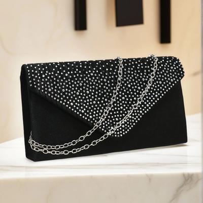 Rhinestones Women Evening Bags Small Envelope Design Handbags Satin Shoulder Chain Handbags Glitter Purple Color Cocktail Purse