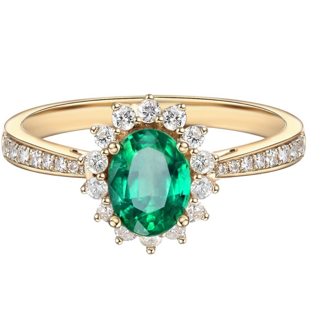 Open Ring 18K Gold Plated Emerald Gemstone Adjustable Women Fashion Jewelry Trendy European Style