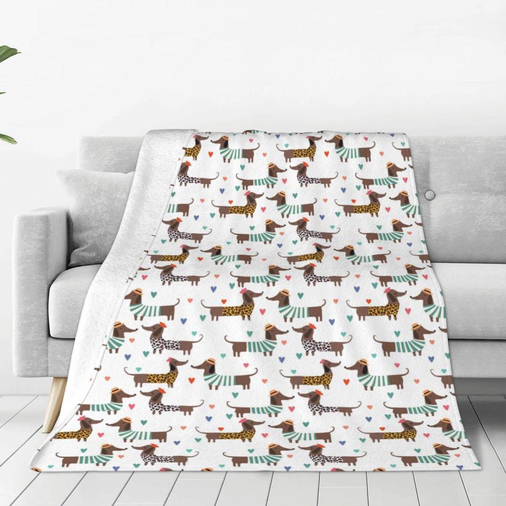 Individuell 3D-gedruckte lustige Dackel-Cartoon-Decken, bequeme weiche Flanell-Sommer-Überwurfdecke für Sofa, Außenbereich, Bett