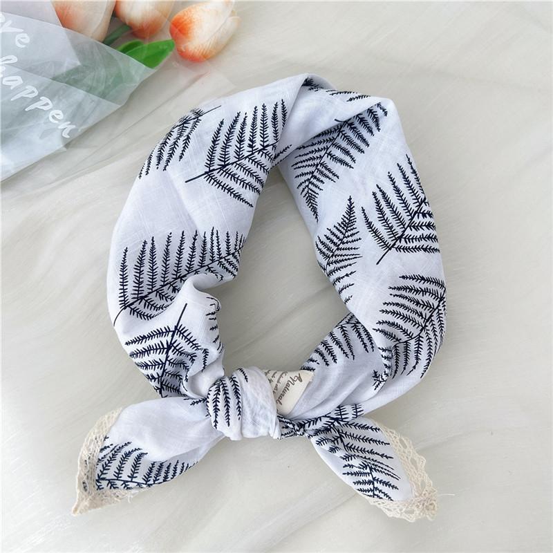 Cotton Linen Lace Edge Square Scarves 60cm Kerchief Neckerchief Bandanas Women Casual Neck Scarf Plaid Print Geometric Pattern