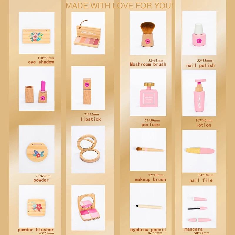 Simulation Wooden Educational Kids Children Cleaning Games Makeup Set Pretend Play Hairdressing Tools Toys for Children Girls