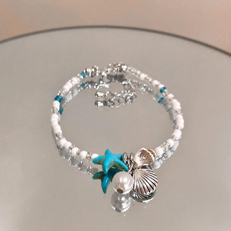 Seaside vacation~ blue shell starfish bracelet women's island beaded accessories bracelet new stacked jewelry