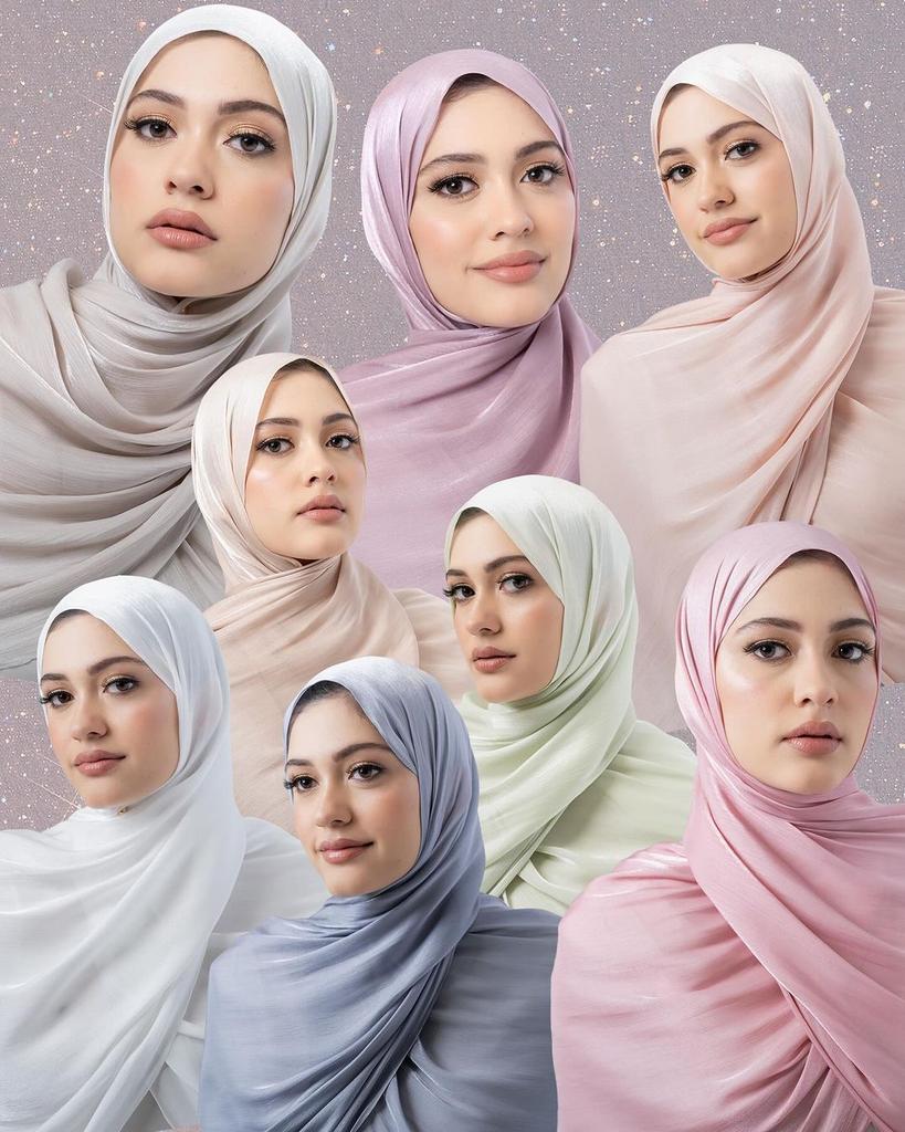 Premium Shiny Chiffon Hijab Malaysian Women Scarves Long Shawl Chiffon Crinkle Shawl Female Islamic Breathable Headscarf