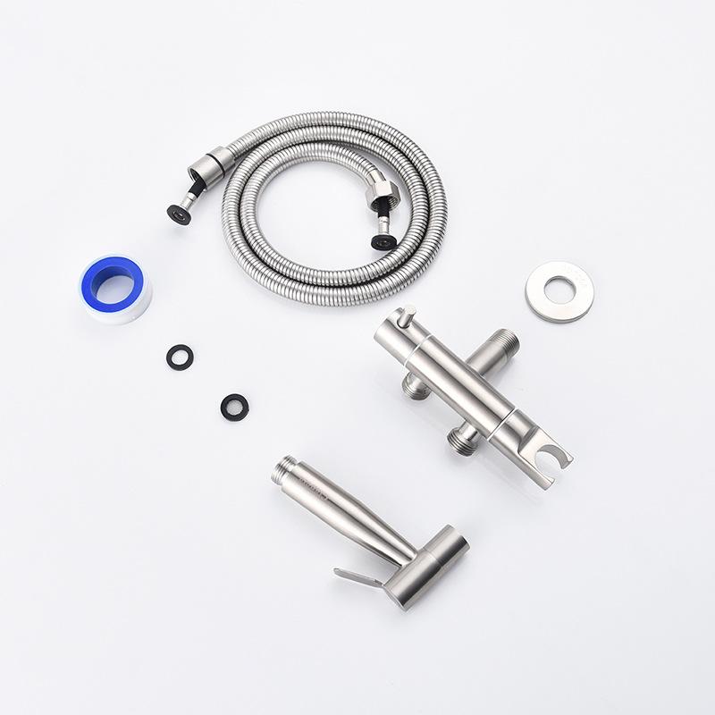 סט ידני לבידה מפלדת אל-חלד 304 סט ברז לבידה זרבובית מקלחת ניקוי עצמי שסתום זוויתי עם יציאה כפולה