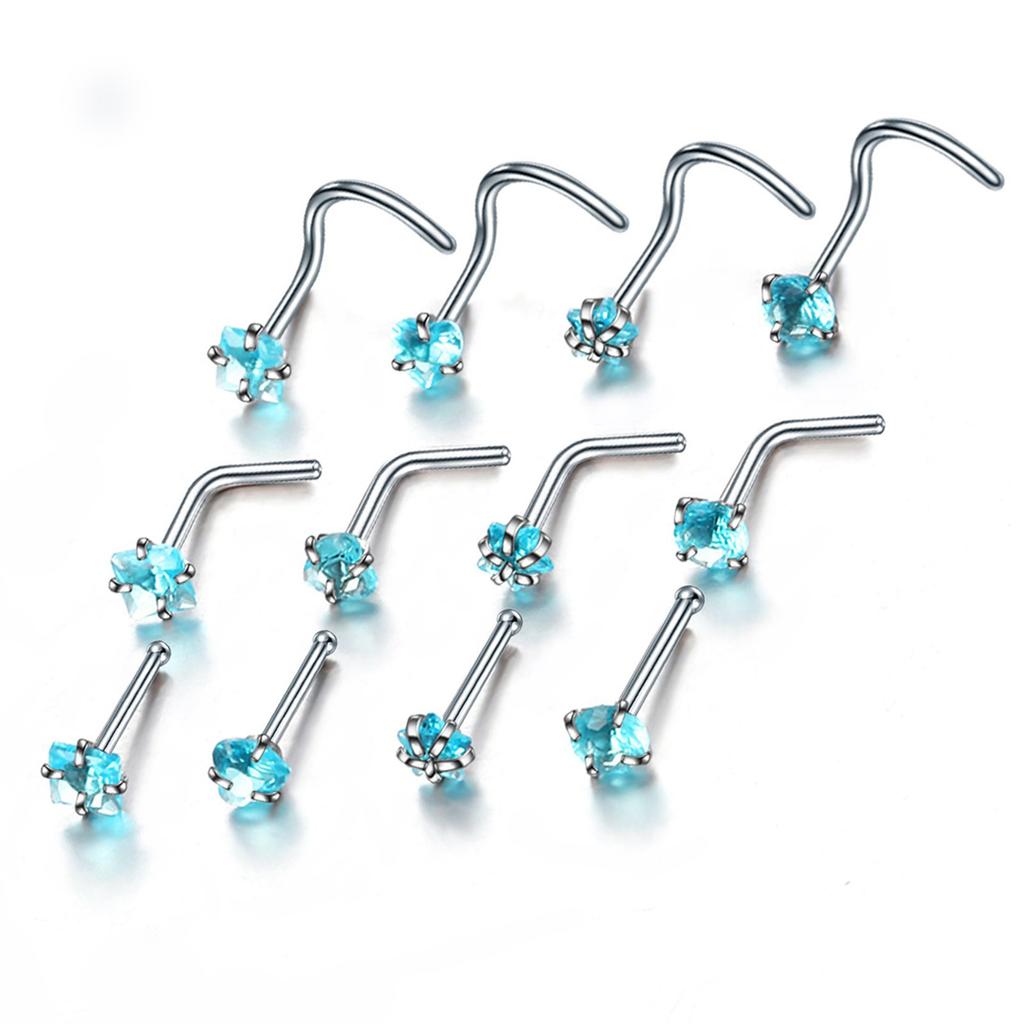 5Pcs Sturdy Alloy Nose Piercing Jewelry Set L Shape Studs and Hoops With CZ Designs Accessory for Stylish Look