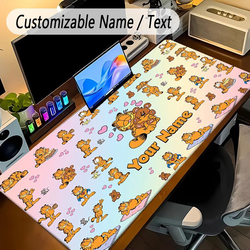 Large Mouse PadGarfield Custom Name Text Personalized Desk Mat Non Slip Gaming Pad