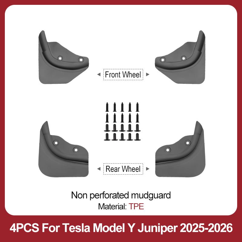 4PCS Non Perforated Mud Flaps For Tesla Model Y/3 2021-2026 No Splash Guards TPE Plastic Fender Mudguards Car Exterior Accessori
