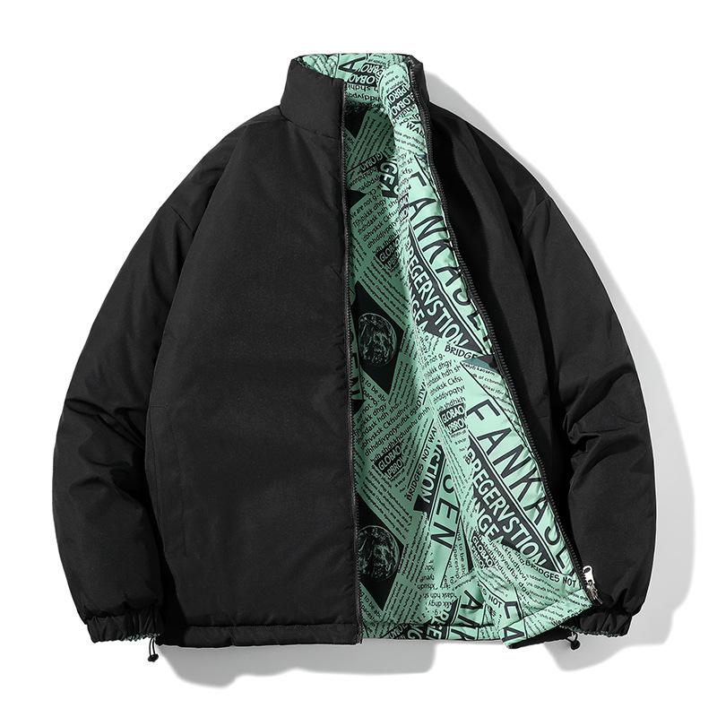 Neuer, hochwertiger, wattierter Herren-Wintermantel aus Baumwolle mit Stehkragen, trendige Markenoptik, vielseitige PU-Leder-Baumwollwattierung 