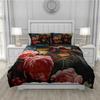 Vintage Rose Bedding Set Red Flower Duvet Cover Set Queen/King Size 240x220cm 260x220, Microfiber Fabric Bed Linen - Breathable