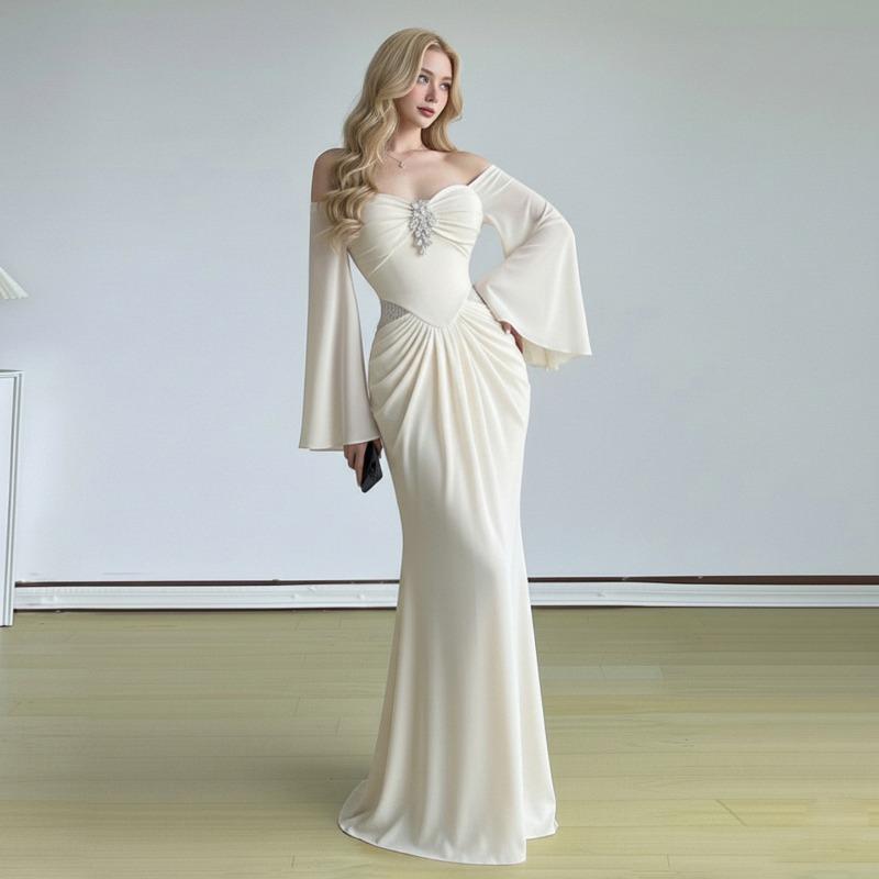 Greek Flared Sleeve Evening Dress Tube Top Slim and Thin Temperament Hip-wrapped Floor-mopping Long Dress Women