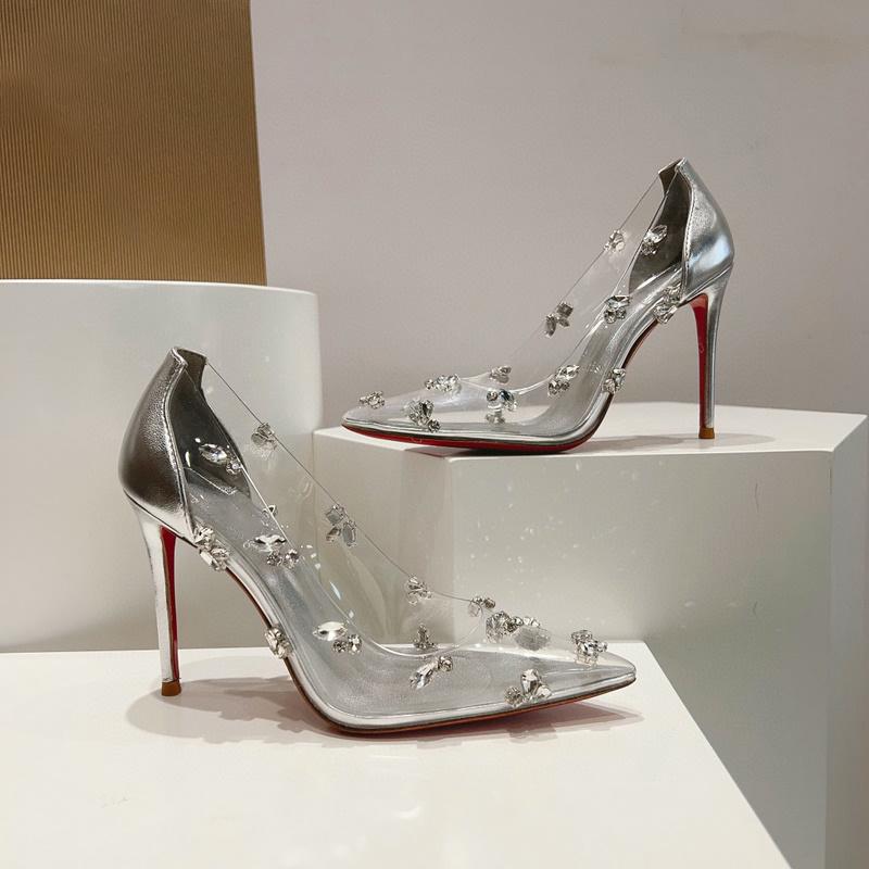 Fashion 2025 Luxury Water Diamond Design Transparent Crystal Gemstone Pvc Wedding Shoes, Banquet Shoes, High-Heeled Women'S Single Shoes