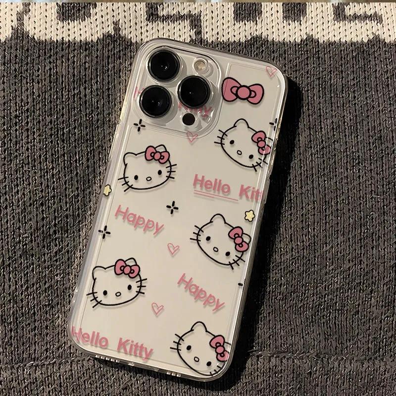 Full Screen Hello Kitty KT Head Bow Phone Case For iPhone 16 15 14 13 Pro Max 11 12 13 Pro X XR 7 8 Plus Cute Girl Y2K Cover