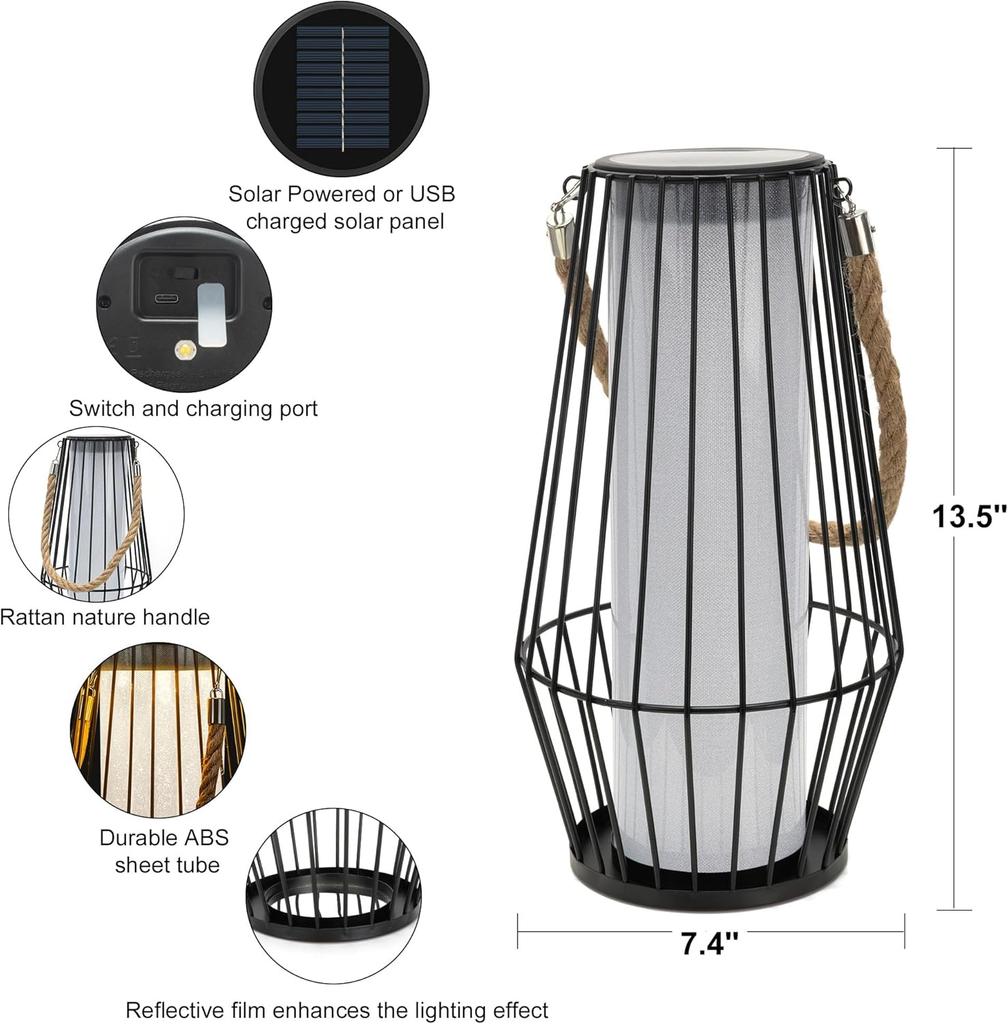 Große Solar-Laternen für den Außenbereich, wasserdichte Metall-Hängelichter zur Dekoration von Terrasse, Garten, Hof