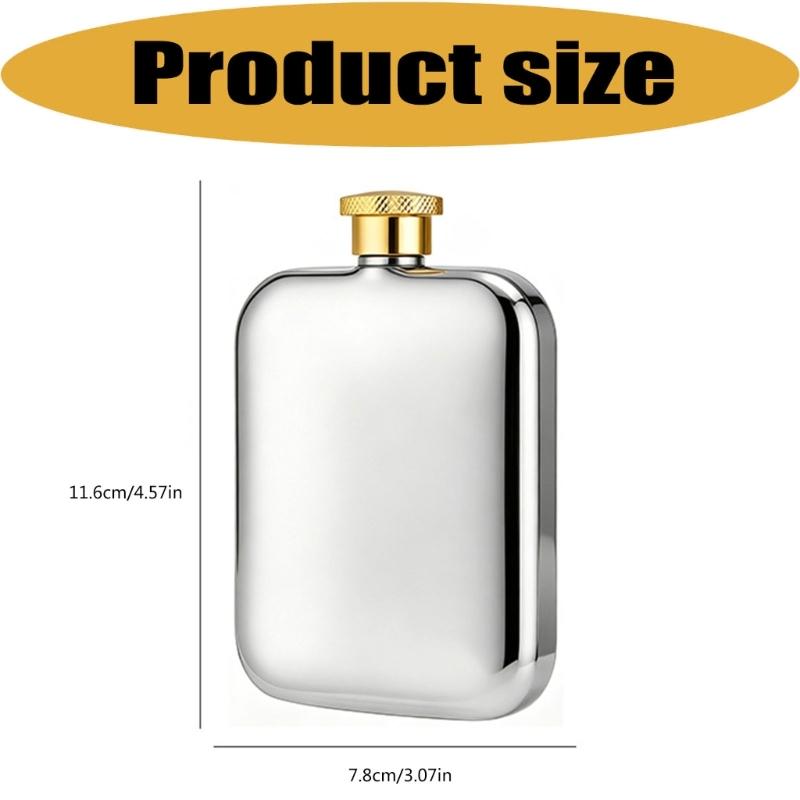 6Oz Stainless Steel Pocket Hip Flask with Mirror Silver Finish, Portable Liquor Bottle for Adult Travel Storage, Gatherings, and Everyday Carrying
