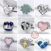 Charm  925 Silver Charms Beads CZ Pave Round Clip Charms Fit Original Bracelet Necklace Charms Jewelry Gift