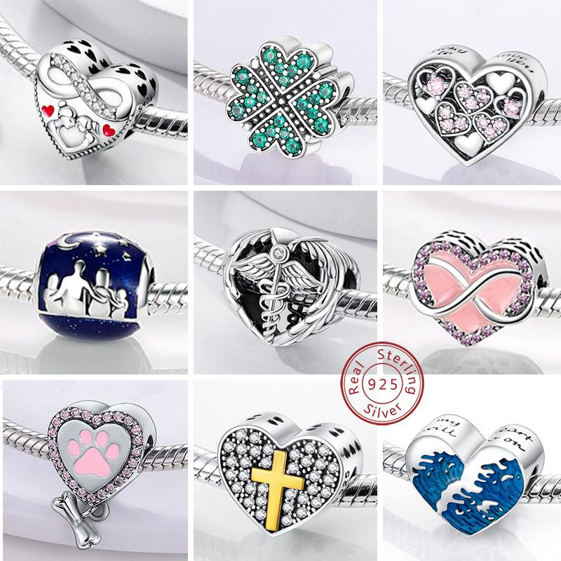 Charm  925 Silver Charms Beads CZ Pave Round Clip Charms Fit Original Bracelet Necklace Charms Jewelry Gift