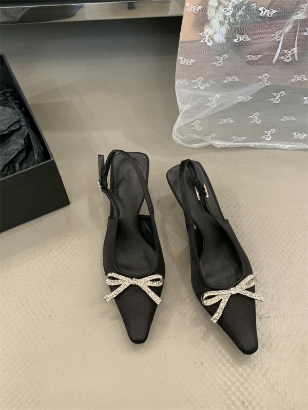 

Fashion Open Heel Shoes Heels Sandals Ladies 2025 Slingback Crystal Beige Closed Small African Summer Retro Spring Latest Bow High Scand 35
