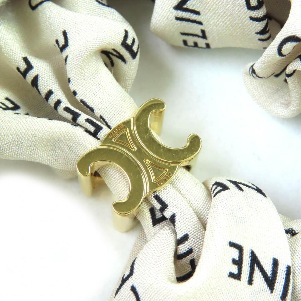 CELINE hair accessory Rayule Scrunchie Gold-finish brass Triomphe silk 46Y352SIB Used