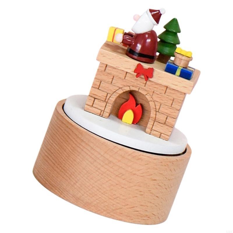 Rotating Wooden Music Boxes Christmas Santa Gift Theme Handcrafted Melodys Home Decoration Present X3UC
