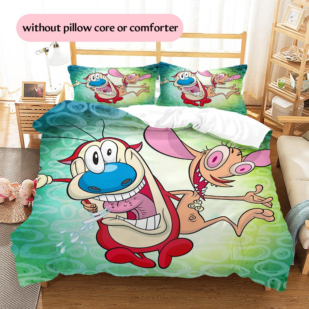 Ren & Stimpy  Pattern Bedding Quilt Set  Home Decoration  Gift (1 * duvet cover + 2 * pillowcase  without core)