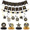 2026 Graduation Party Paper Banner Garland Hanging Spirals Gold Black Latex Balloon Class of 2026 Honeycomb Ornament Decoration