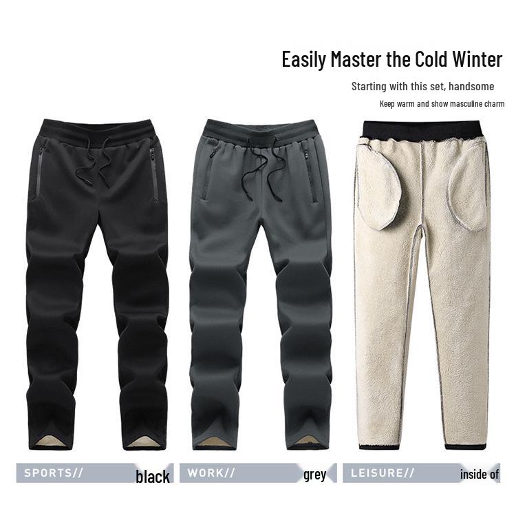 2024 Men's Lambswool Thickened Hoodie and Sweatpants Set for Autumn/Winter