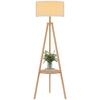 Bedside Light, Tripod Floor Lamp with Storage Shelf and Linen Shade for Living Room, 160cm, Natural Wood Colour