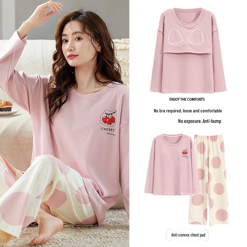 

Женский хлопковый пижамный комплект с длинными рукавами и нагрудными вкладышами, больших размеров, весна/осень 2025 M