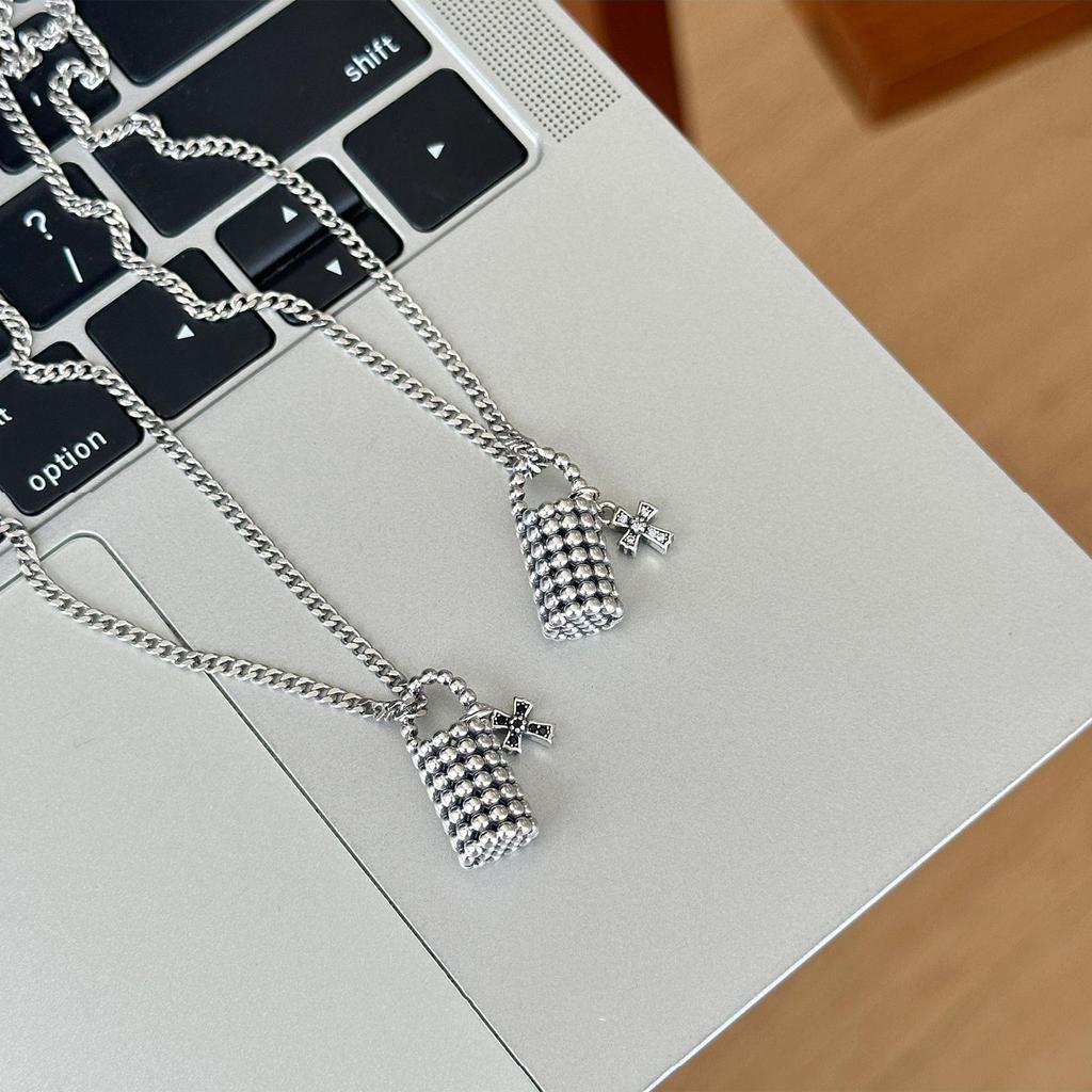 Cold Wind Woven Bucket Basket Pendant Necklace Retro Hip Hop Style Versatile Handbag Zircon Cross Accessories