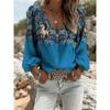 Printed Vintage V-neck Women's Geometric Print Long-sleeved Top, Vintage Western-style V-neck Women's Shirt. Christmas and New Year Gift.