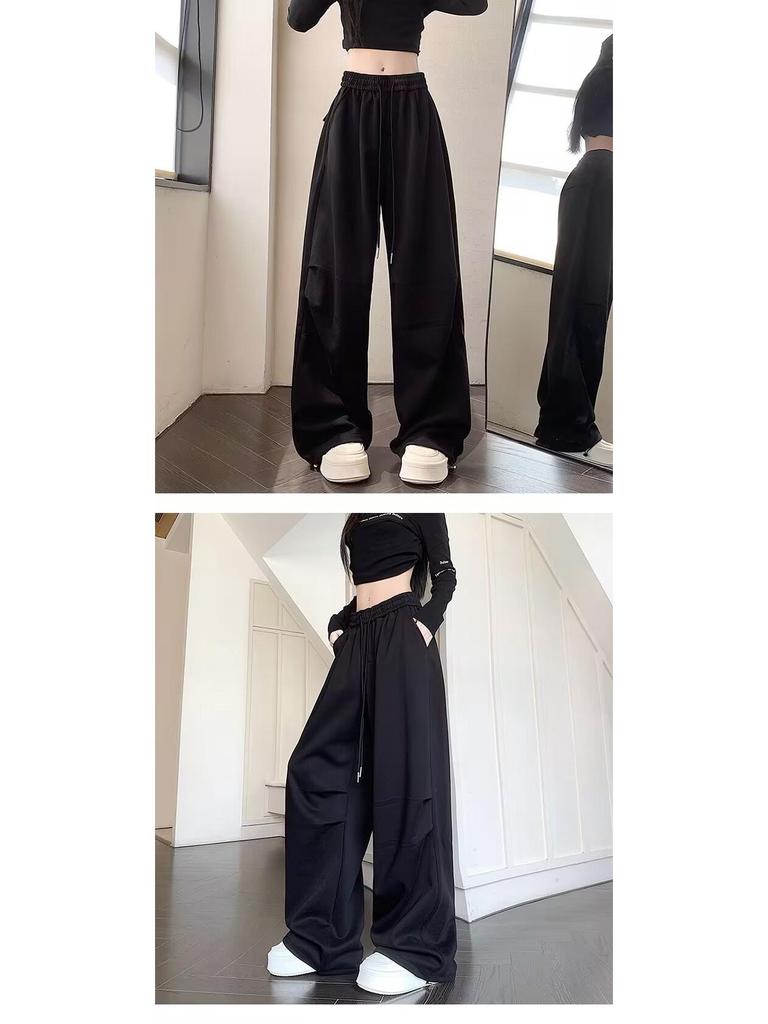 American Gray Hip Hop Wide-Leg Jazz Sweats: Loose, Floor-Length Women's Casual Sports Pants