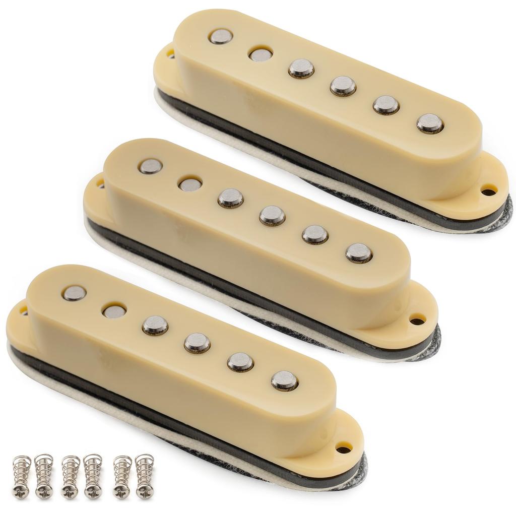 Musiclily Pro Alnico 5 Staggered Single Coil Pickups and for Strat Electric Cream ST-50S (Neck, Middle, Bridge) Guitars,