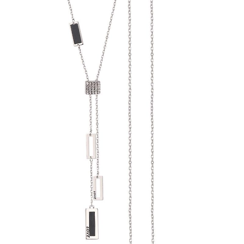 Japanese & Korean Fashion Geometric Pendant Necklace - Women's Long Titanium Steel Sweater Chain Jewelry