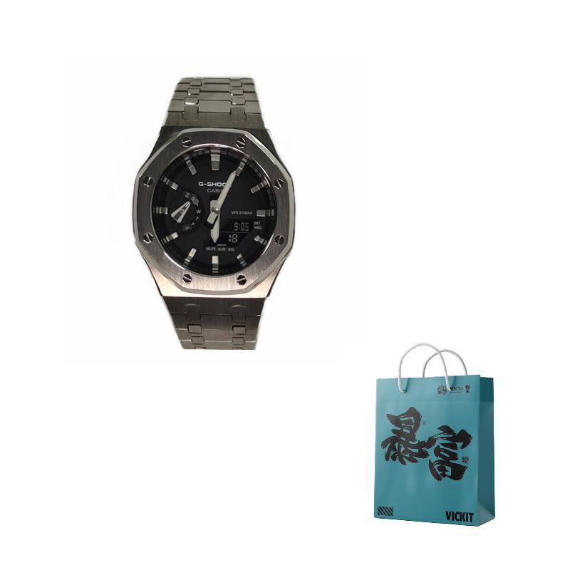 

CASIO Men Liquid Crystal,Analog Dual Display Series Black Watch GA-2100SKE-7A(Watch3--) Silver Steel Sword Silver