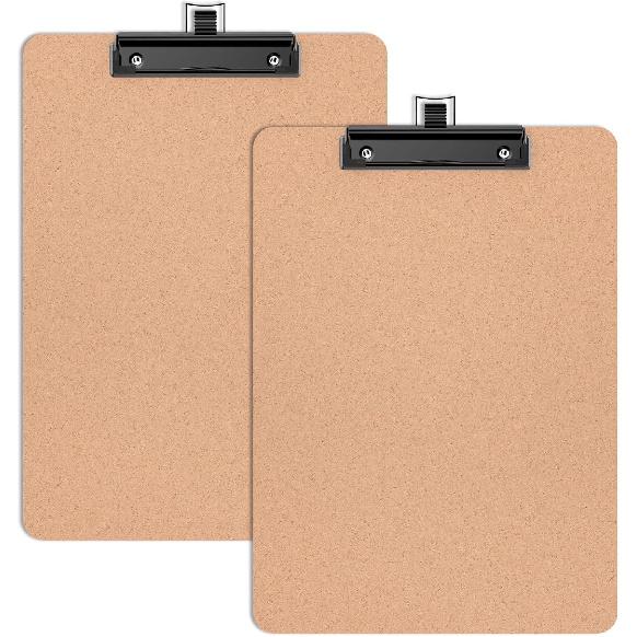 2 Pack Wood Clipboards with Pen Holder, 9 x 12.5'' Letter Size for Classroom, Students, Kid, 8.5 x 11'' Hardboard Clip Board with Low Profile Black