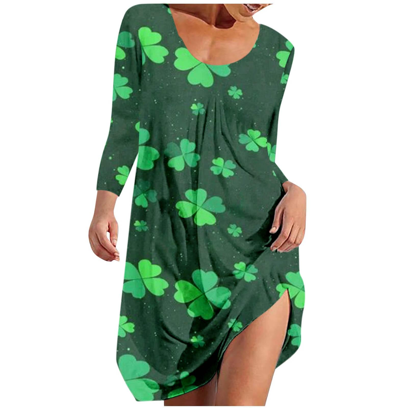 

Женская осенне-зимняя рубашка с круглым вырезом и длинными рукавами St. Платье с принтом Patty s Day L