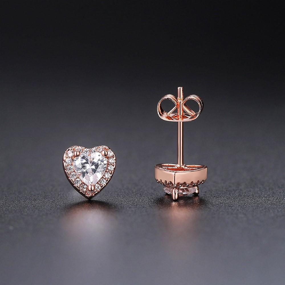 Trendy Shiny Heart Shape Stud Earrings For Women Cubic Zirconia Rose Gold Plated Wedding Gift Ear Jewelry Female DWE082