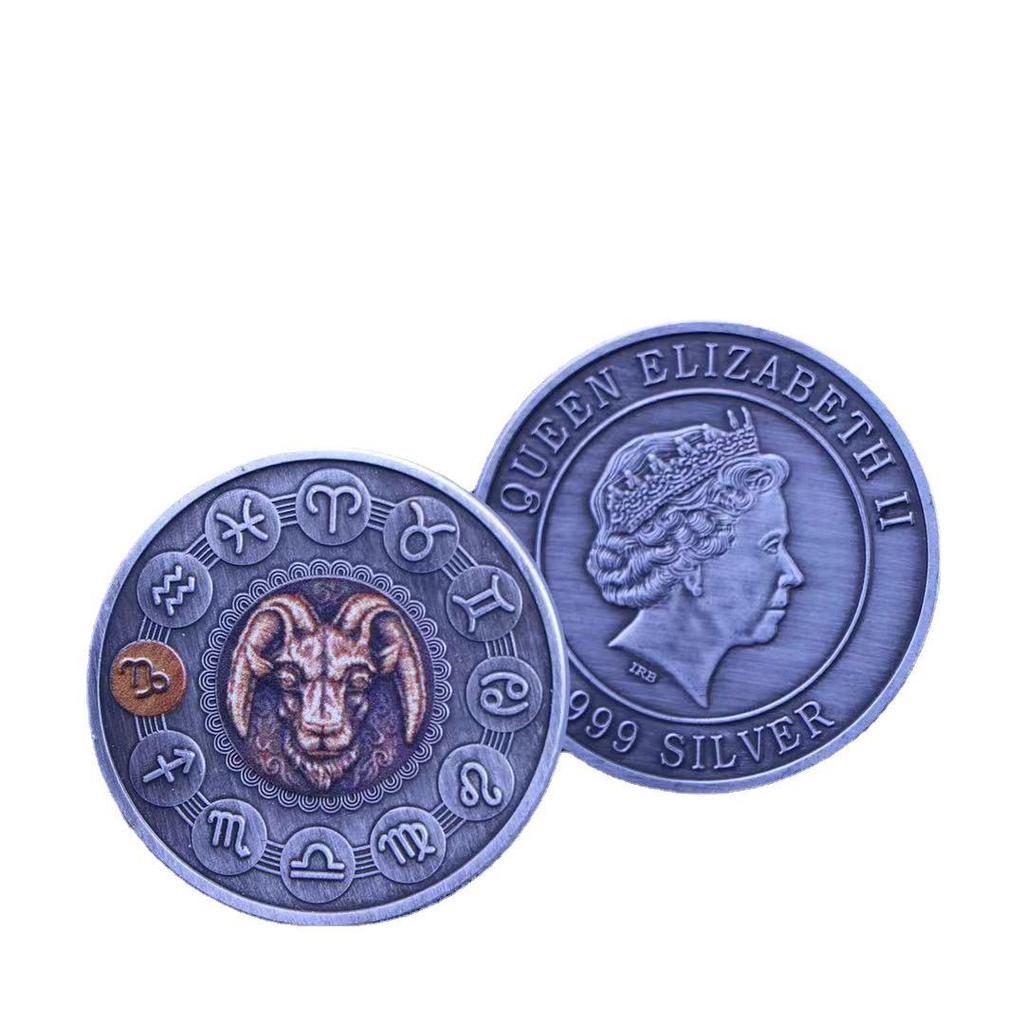 Metal Antique Bronze Commemorative Coin, Twelve Zodiac Signs, Commemorative Coin, Color Printing, Relief, Metal Commemorative Medal