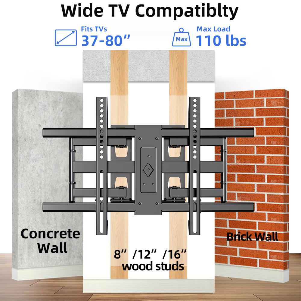 Sliding TV Wall Mount for 32-80" TVs Full Motion Articulating 6 Arms, Easy TV Centering, Max VESA 600x400mm, 1Max Load 176 Lbs