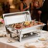 Rectangle Chafing Dish, 9.91L 4 Pack Stainless Steel Chafing Dish, Food Warmer Chafer Complete Set with Hollow Handle, 2 Food Tongs, Lid, Fuel Holder,