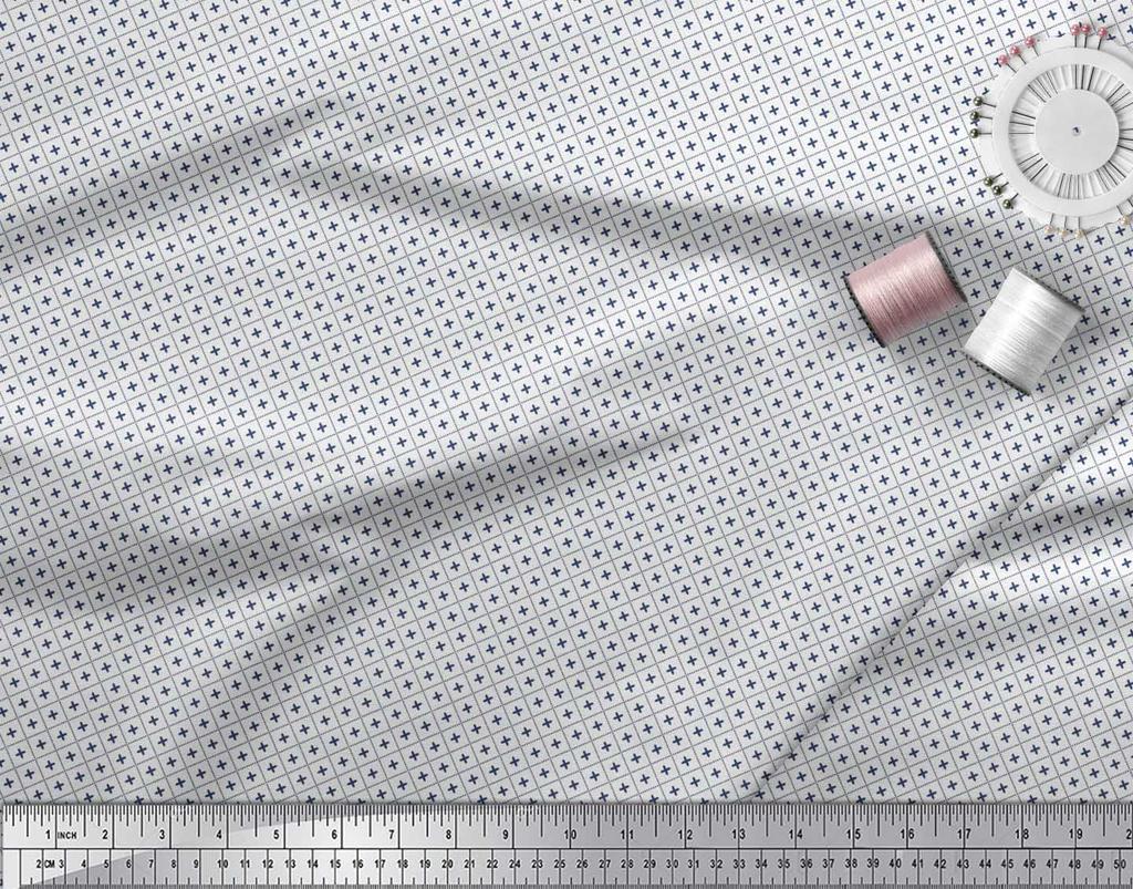 Soimoi Japan Crepe Satin Fabric Check Shirting Print Fabric by Metre 42 Inch