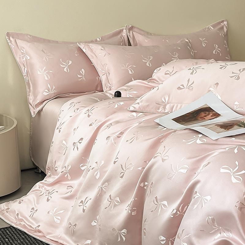 Sommer Kjølig Iskald Silke Jacquard Sengetøy Sett Fire-dels Sett Silke Hudvennlig Silkeaktig Glatt Laken Dynetrekk Putetrekk