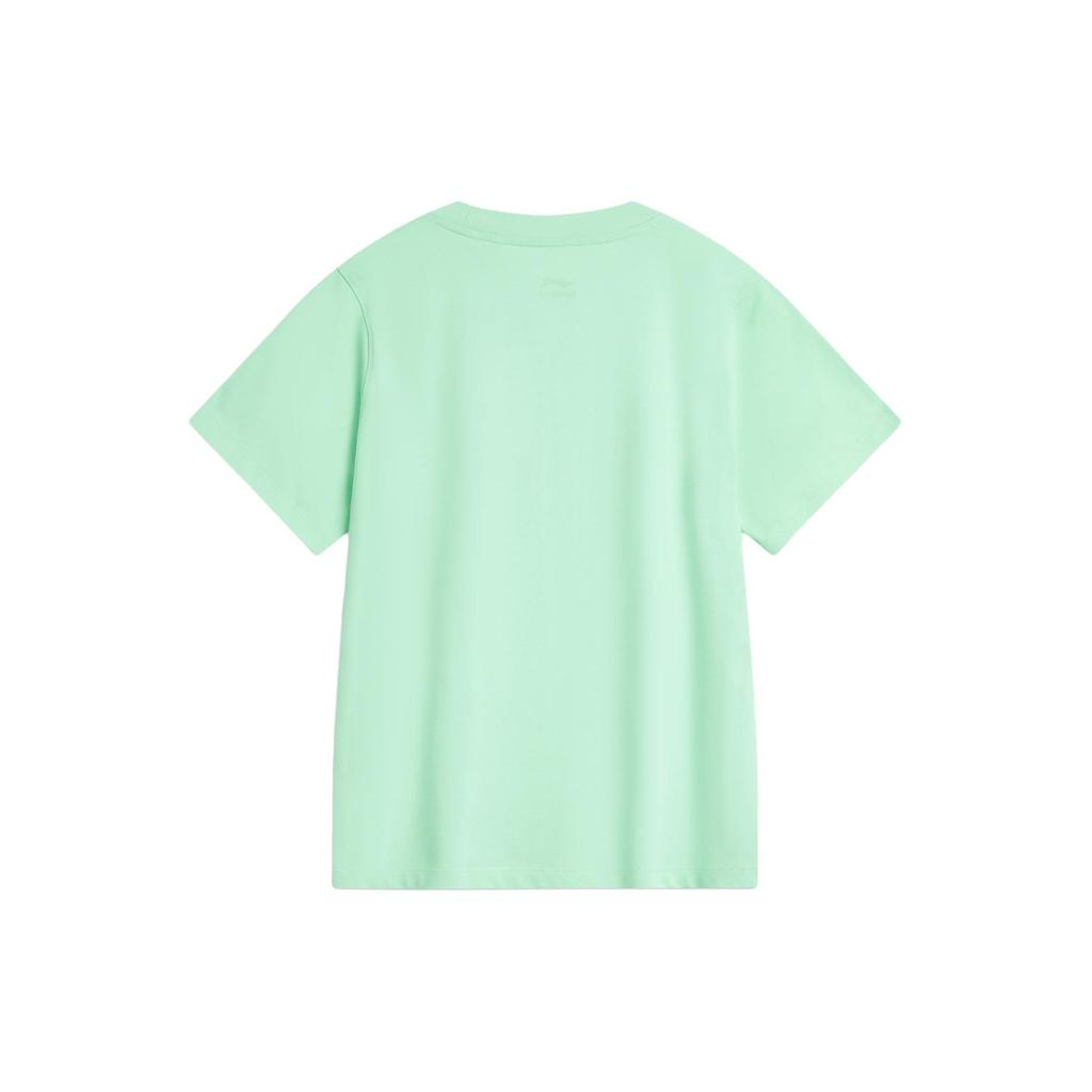 Li-Ning Sports Lifestyle Series Letter Floral Print Sweat-Absorbing Round Neck Loose Sports Short Sleeve T-Shirt Women Tops Cool-Green AHSU354-3